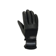 Black glove with reflective strip on a light gray background
