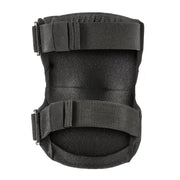 Back view showcasing the straps of a black kneepad against a white background. 