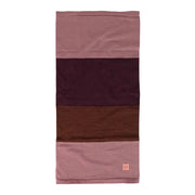 Multicolored neck gaiter with horizontal stripes on a white background