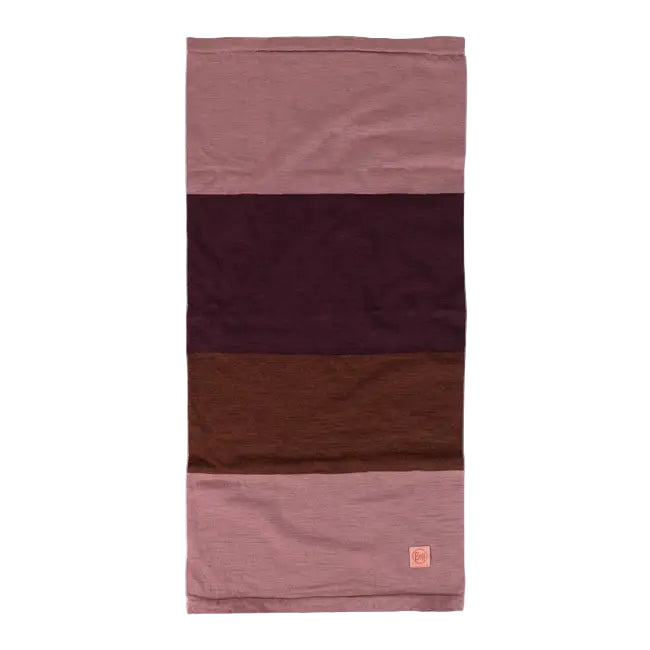 Multicolored neck gaiter with horizontal stripes on a white background