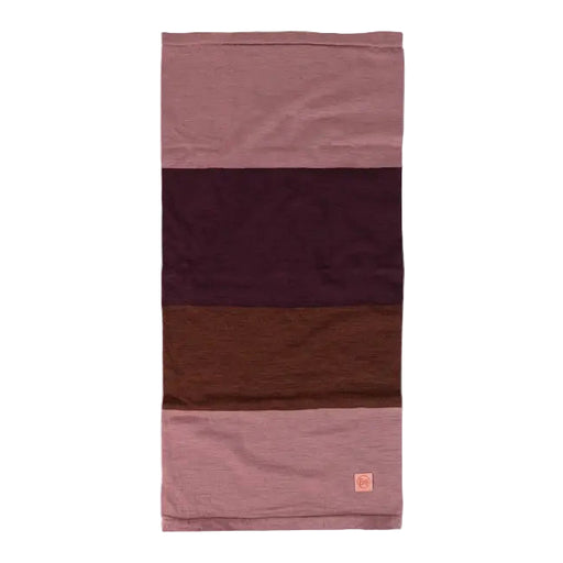 Multicolored neck gaiter with horizontal stripes on a white background