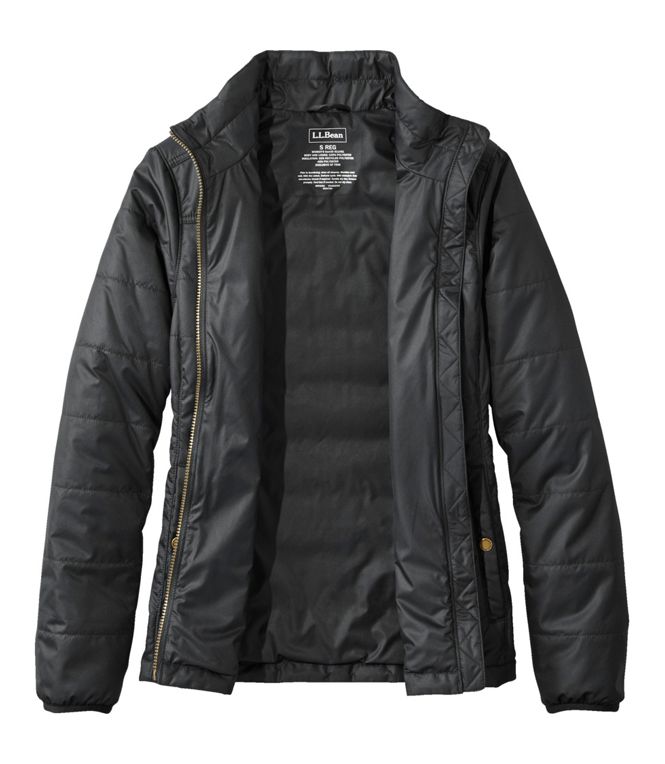 Black jacket with a visible brand label on a white background