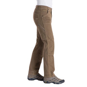 Brown pants worn by a person on a white background
