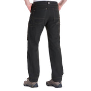 Person wearing black pants on a white background