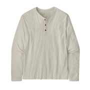 Beige long-sleeve henley shirt on a white background