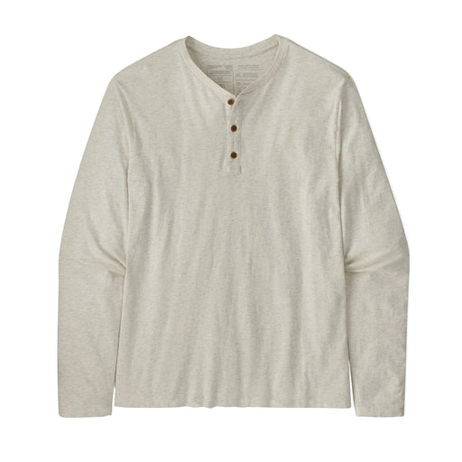 Beige long-sleeve henley shirt on a white background