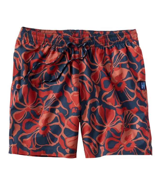 Red and blue patterned shorts on a white background