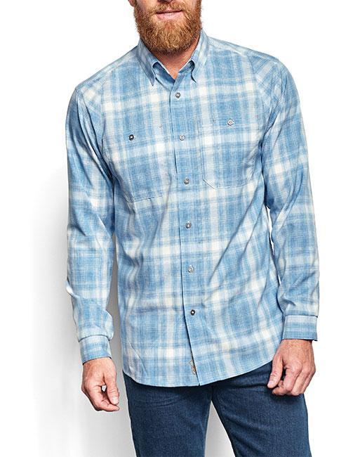 Orvis Mens Tech Chambray Plaid Work Shirt