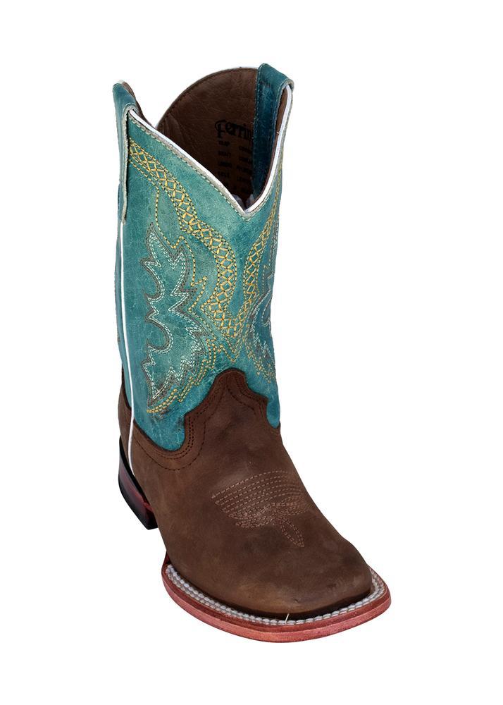 Kids' Cowhide S-Toe Boots | Chocolate/Turquoise