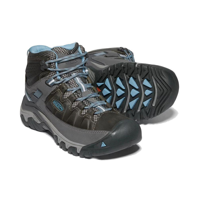 Keen Womens Targhee 3 Mid Waterproof Hiking Boot in Magnet and Atlantic Blue