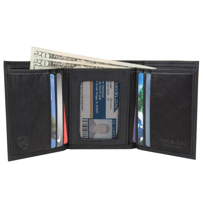 Travelon RFID Blocking Leather Trifold Wallet Black