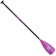 A black paddle with an purple blade and handle on a white background