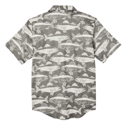 Short-sleeve shirt with fish pattern on a gray background