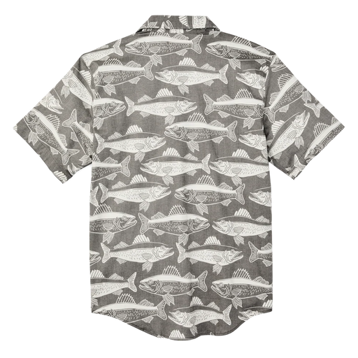 Short-sleeve shirt with fish pattern on a gray background