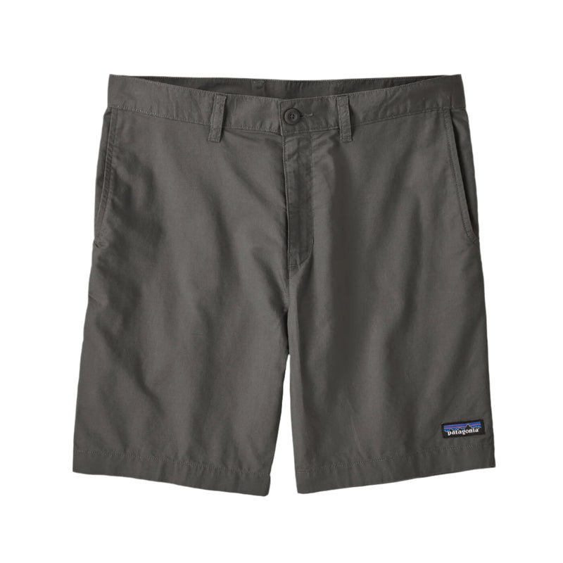 Gray shorts with a Patagonia logo on a white background