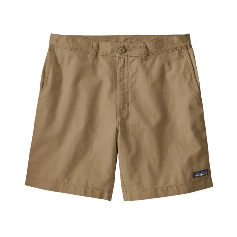 Brown shorts with a visible brand logo on a white background