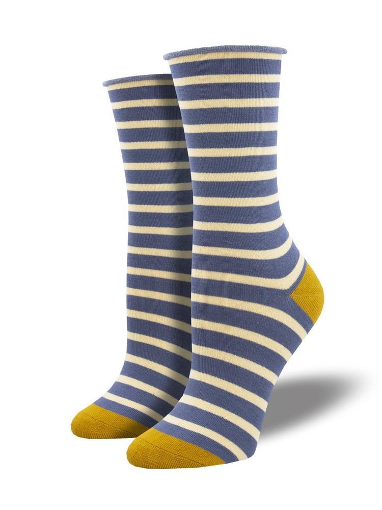 Women's Sailor Stripe Roll Top Bamboo Socks | Blue