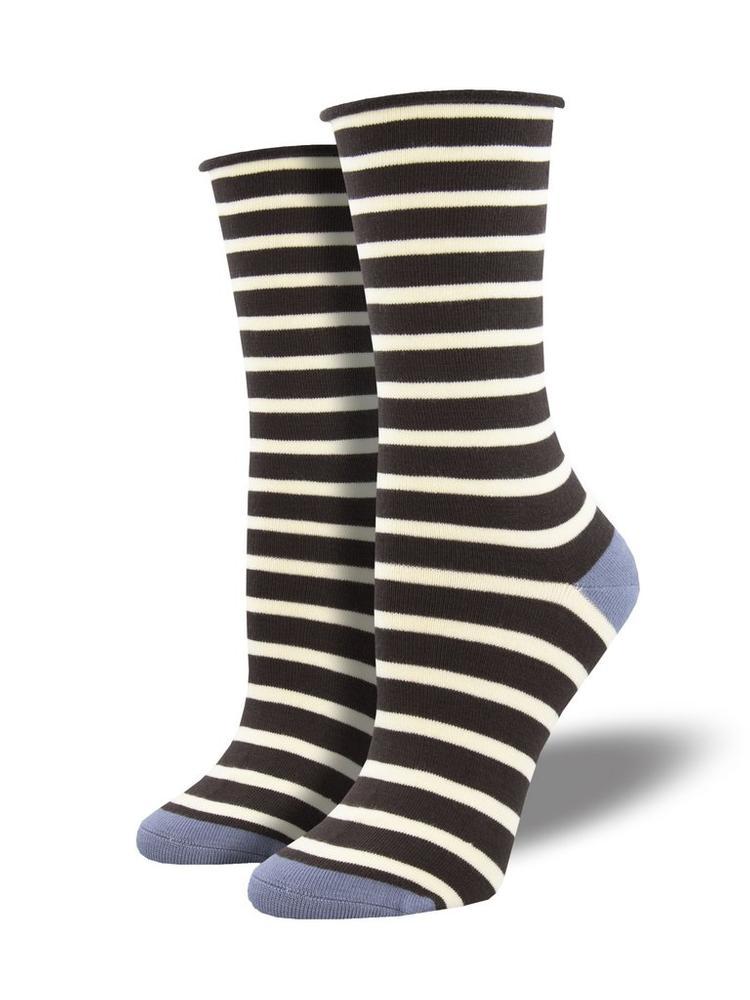 Women's Sailor Stripe Roll Top Bamboo Socks | Brown