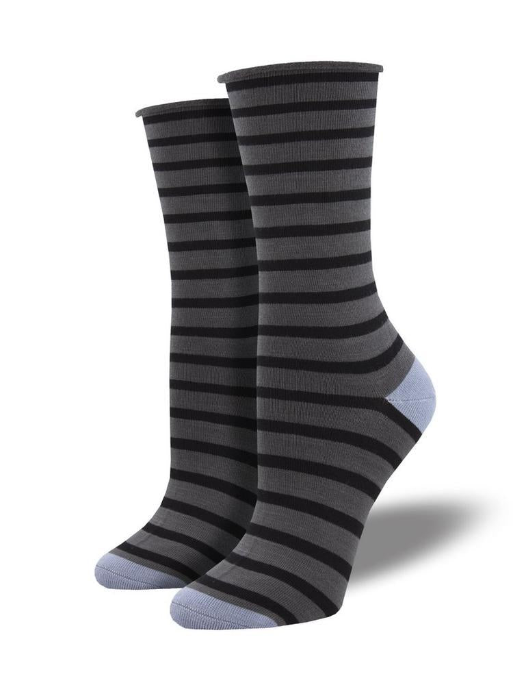 Women's Sailor Stripe Roll Top Bamboo Socks | Charcoal