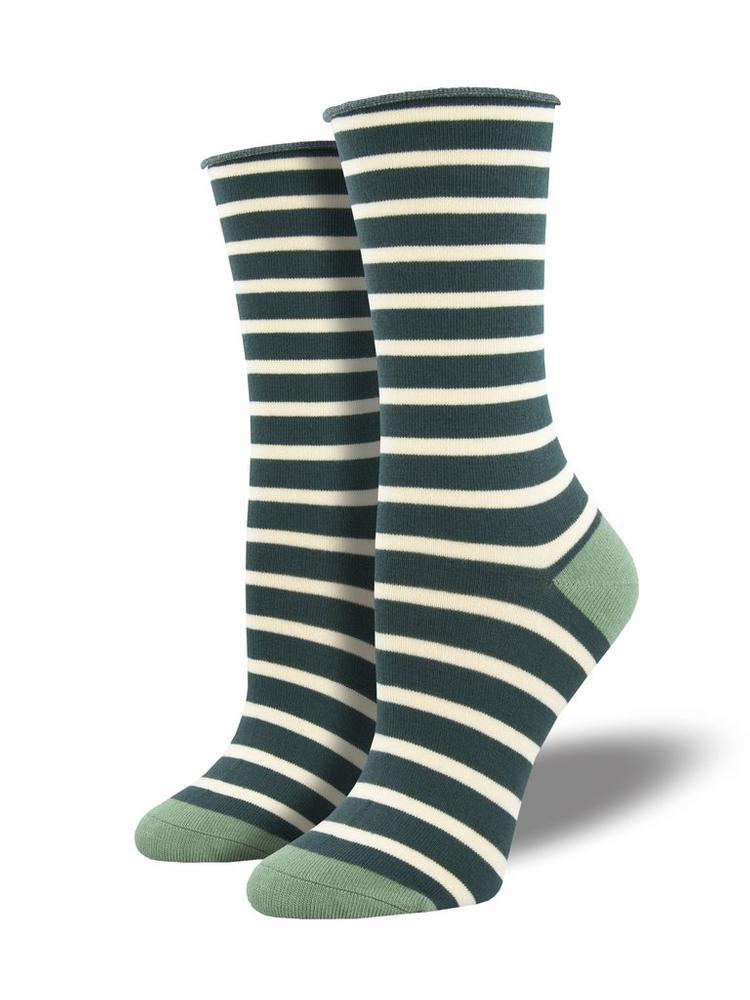 Women's Sailor Stripe Roll Top Bamboo Socks | Green