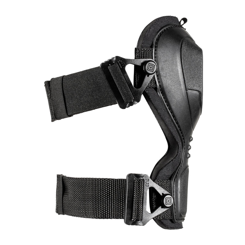 A black knee pad from the side on a white background 