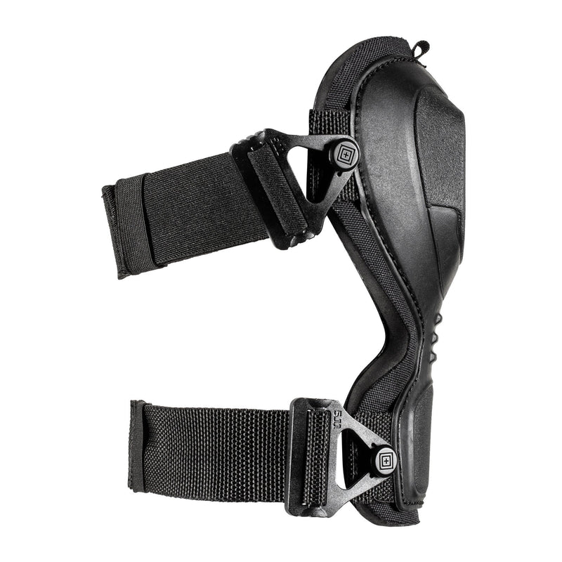 A black knee pad from the side on a white background 