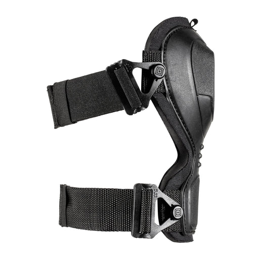 A black knee pad from the side on a white background 