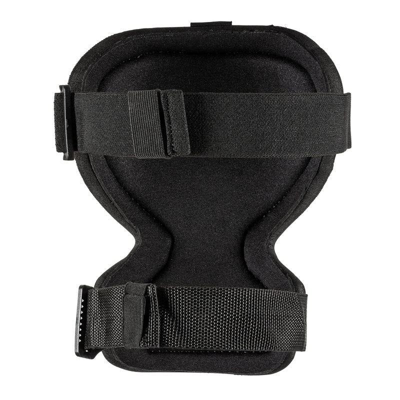 The back straps of a black knee pad on a white background