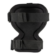 The back straps of a black knee pad on a white background