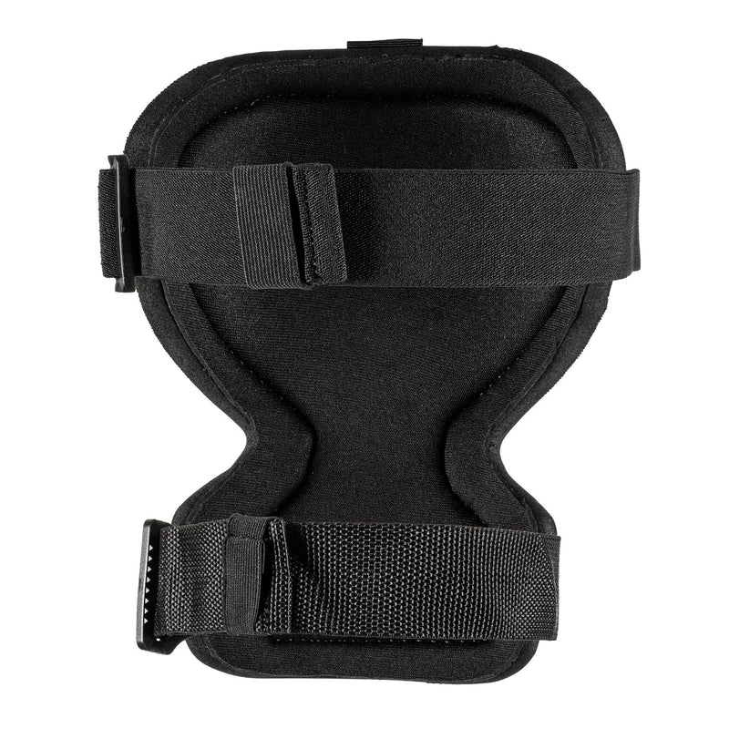 The back straps of a black knee pad on a white background