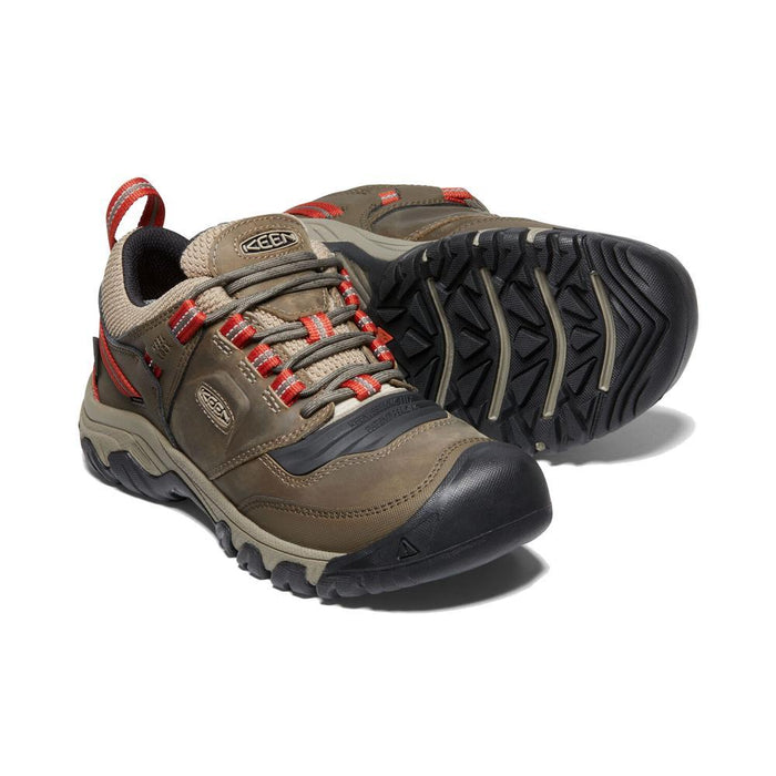 Keen Mens Ridge Flex Waterproof Hiking Shoes in Timberwolf and Ketchup