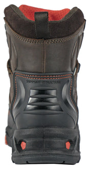 Close-up of a brown leather boot with visible stitching and 'Support Structure' label on a white background.