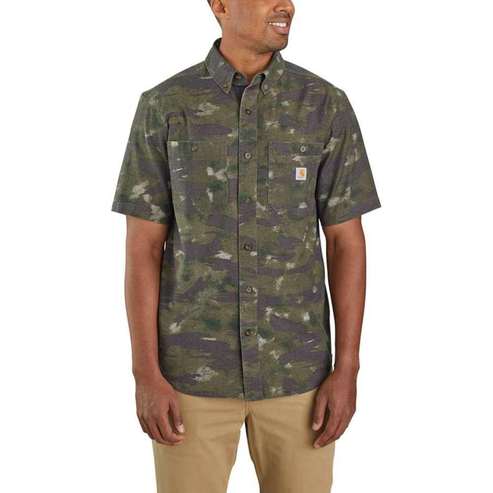 Carhartt Mens Rugged Flex Relaxed Fit Midweight Canvas Short Sleeve Camo Shirt