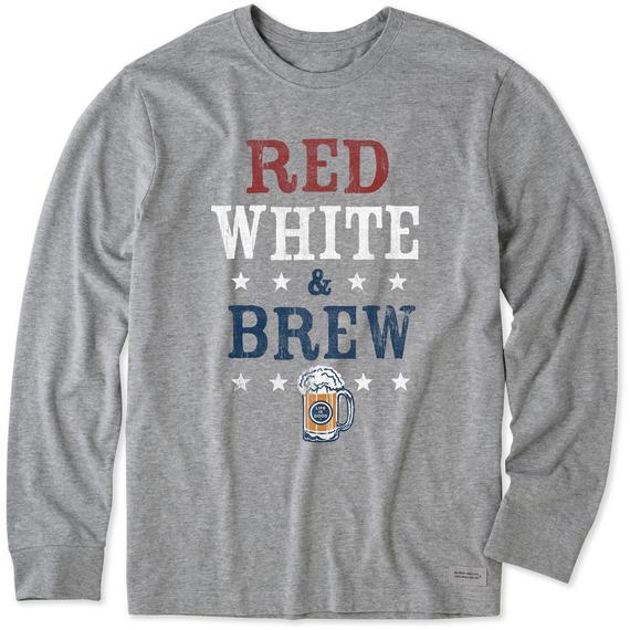 Life Is Good Mens Red White and Brew Long Sleeve Crusher Lite Tee