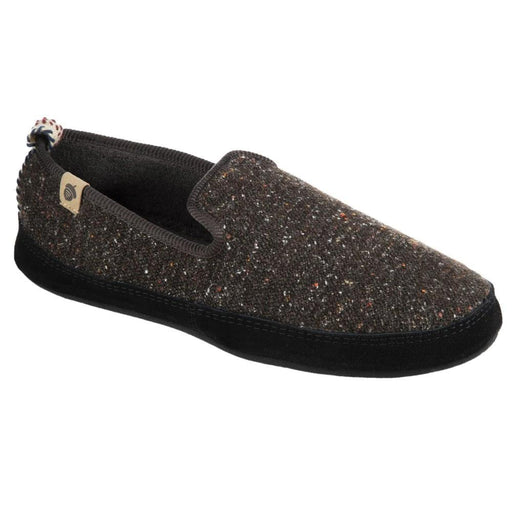 A black slipper with a black bottom on a white background