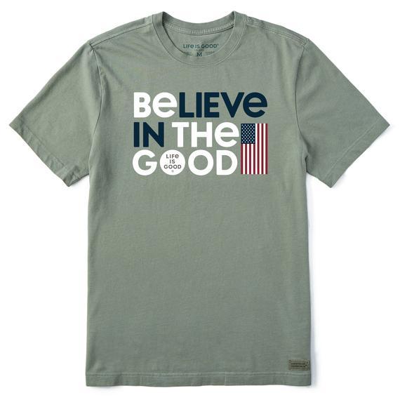 Life Is Good Mens Believe in the Good American Flag Crusher Tee