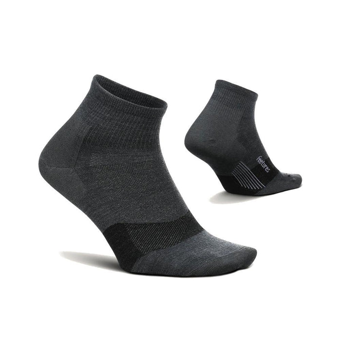 Feetures Merino 10 Cushion Quarter Crew Socks Grey