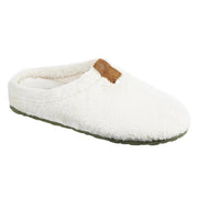 A fuzzy white slipper on a white background