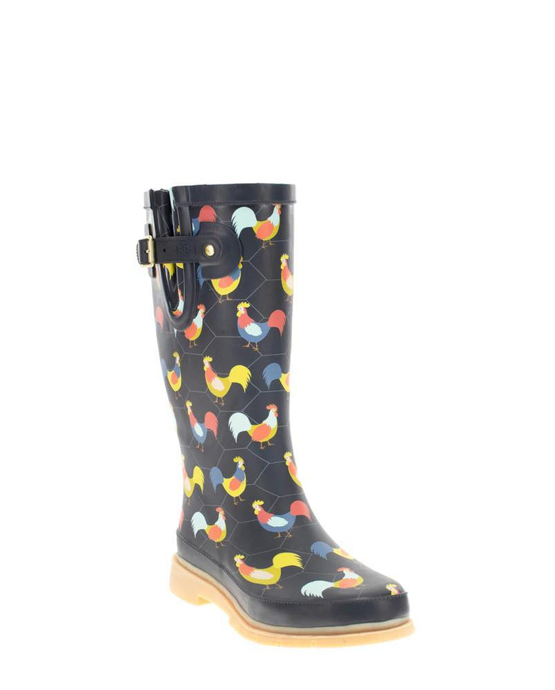 Women's Chicken Plaid Tall Rainboot | Charcoal