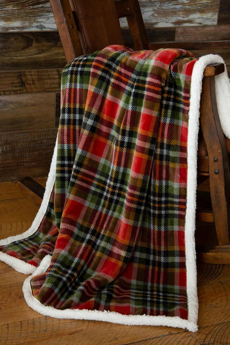 Carstens Rust and Sage Plaid Plush Sherpa Throw Blanket