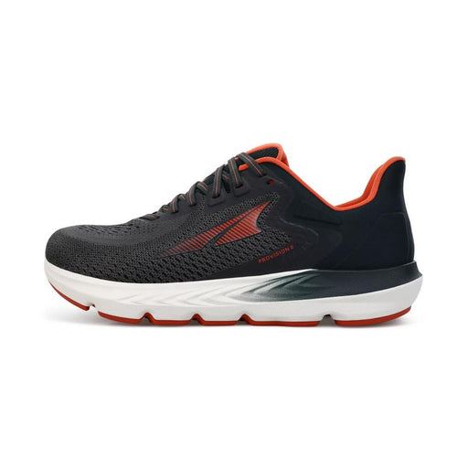 A black running shoe with a white bottom on a white background