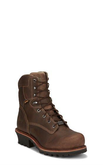 Mens Bolville 9in Waterproof Composite Toe Logger Boots | Brown