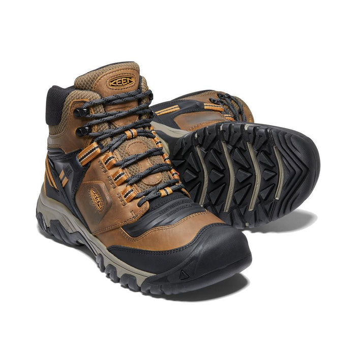 Keen Mens Ridge Flex Mid Waterproof Boot in Bison Golden Brown