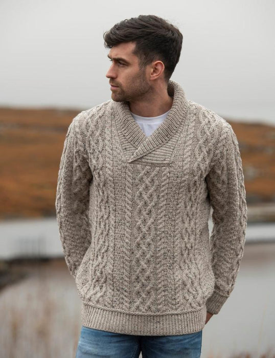 Aran Crafts Mens Bunratty Shawl Collar Sweater