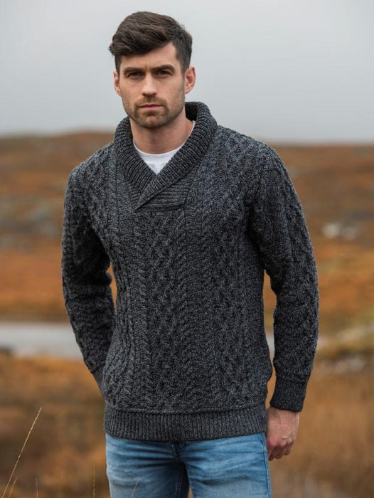 Aran Crafts Mens Bunratty Shawl Collar Sweater