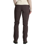 The back of a person wearing a pair of brown pants on a white background