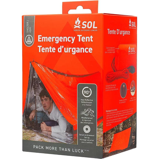 An orange box with an emergency tent on a white background