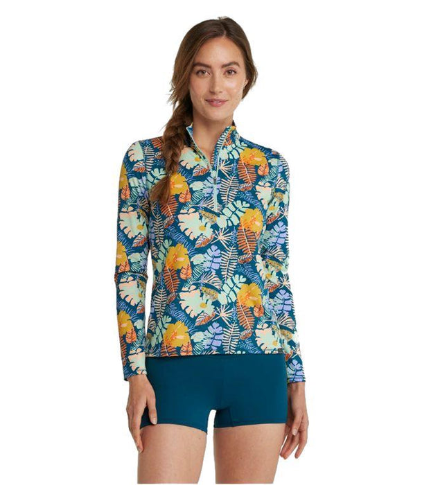 L.L.Bean Womens SunSmart UPF 50 Printed Quarter Zip