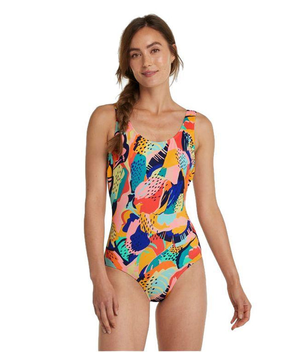 L.L.Bean Womens BeanSport Swimwear Scoopneck Printed Tanksuit