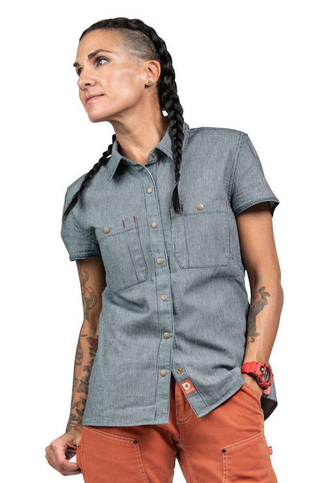 Dovetail Workwear Womens Mechanic Work Shirt in Indigo Stripe